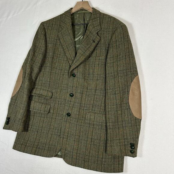 Blarney Woolen Mills Men’s 44 Donegal Tweed Wool Blazer Green Elbow Patch Vtg - Picture 3 of 16